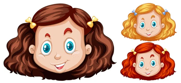 Têtes de fille avec trois couleurs de cheveux différentes — Image vectorielle