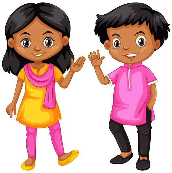 Meisje en jongen uit India — Stockvector