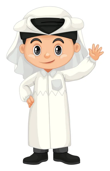 Çocuk el sallayarak Katar kostüm — Stok Vektör
