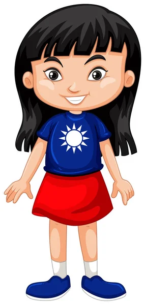 Menina taiwanesa vestindo camisa com bandeira — Vetor de Stock
