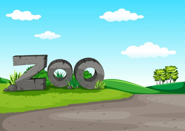 Zoo escena con campo verde — Archivo Imágenes Vectoriales