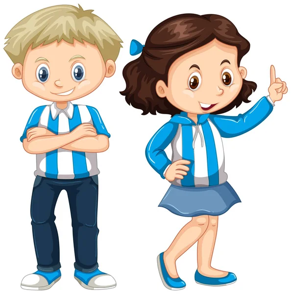 Κορίτσι και αγόρι σε μπλε και άσπρο πουκάμισο — Διανυσματικό Αρχείο