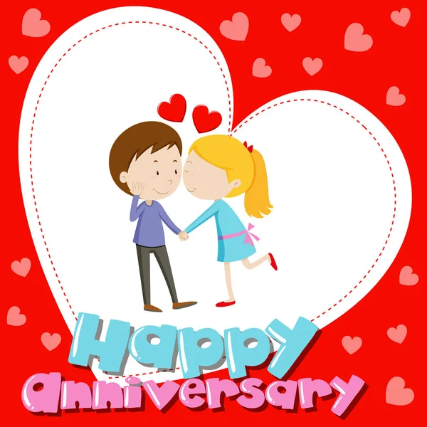 Anniverary plantilla de tarjeta con el amor pareja besos — Vector de stock