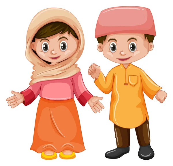 Afghanistan anak laki-laki dan perempuan dengan wajah bahagia - Stok Vektor