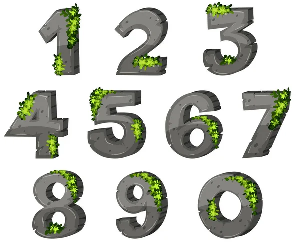 Font design for numbers with rock and leaves