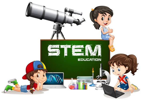 Girls and stem education on board — Stock Vector