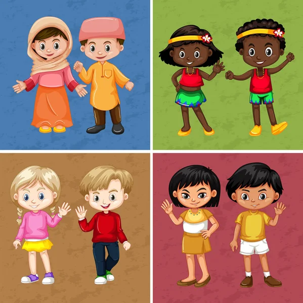 Children on four different color background