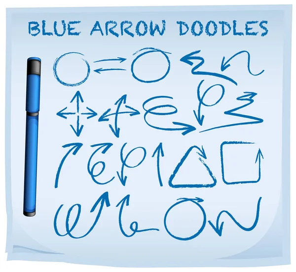 Kék nyíl doodles kék papírra — Stock Vector