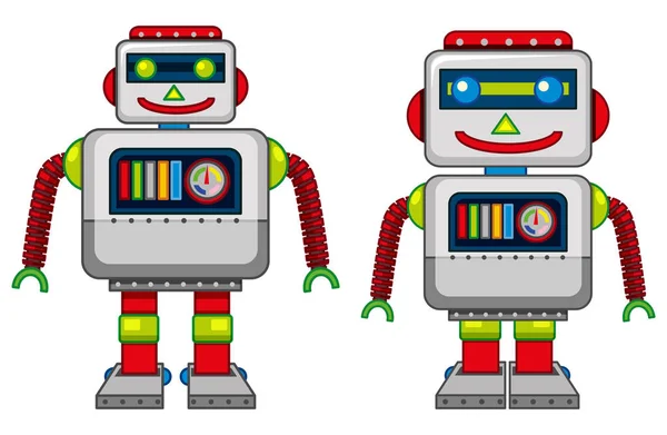Two robots with happy face — Stock Vector