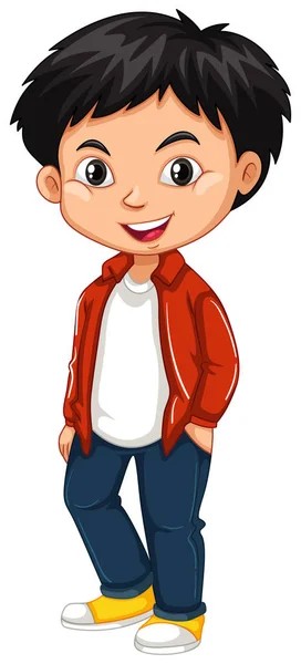 Little boy in red shirt and jeans — Stock Vector