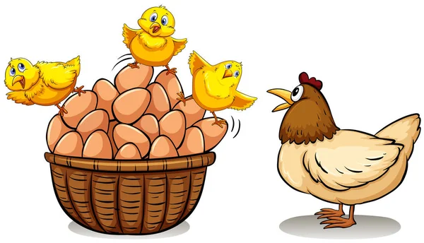 Kurczaka i jaj w koszyku — Wektor stockowy