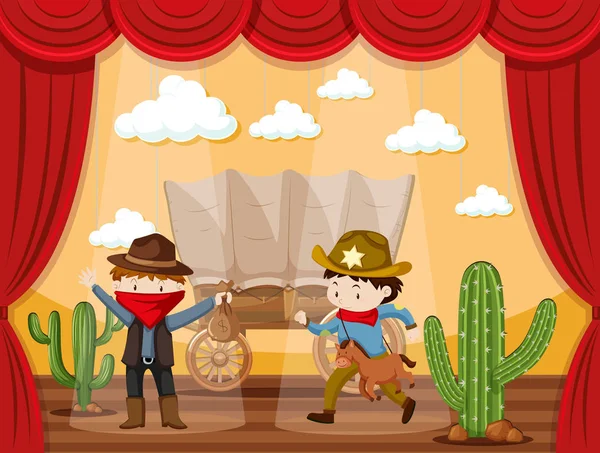 Gioco di scena con due cowboy — Vettoriale Stock