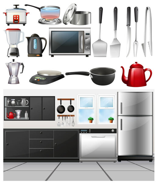 Kitchen room and different kitchen tools
