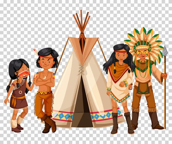 Família nativa americana e teepee — Vetor de Stock