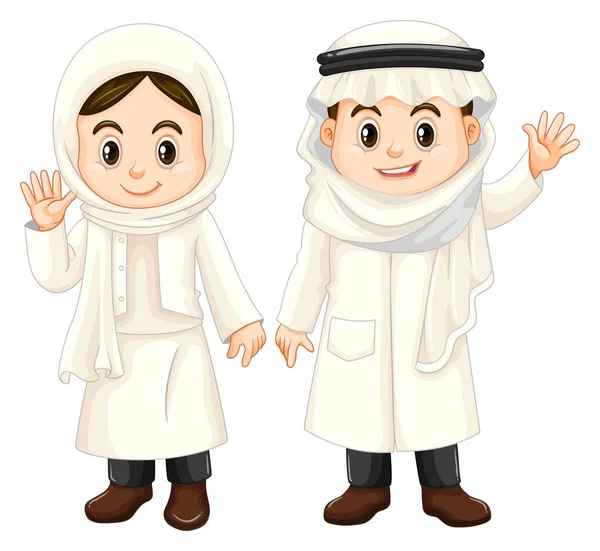 Kuwait niños en traje blanco — Vector de stock