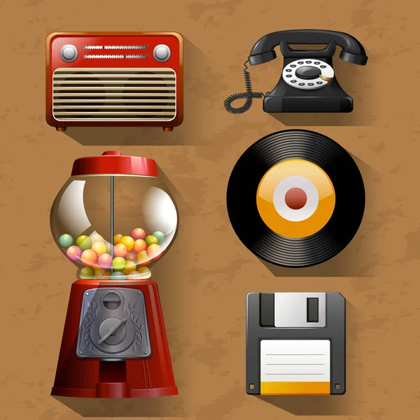 Vintage items on brown background — Stock Vector