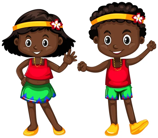 Papua Nya Guinea pojke och flicka på vit bakgrund — Stock vektor