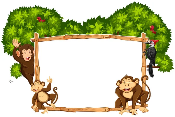 Plantilla de frontera con monos y tucán — Vector de stock