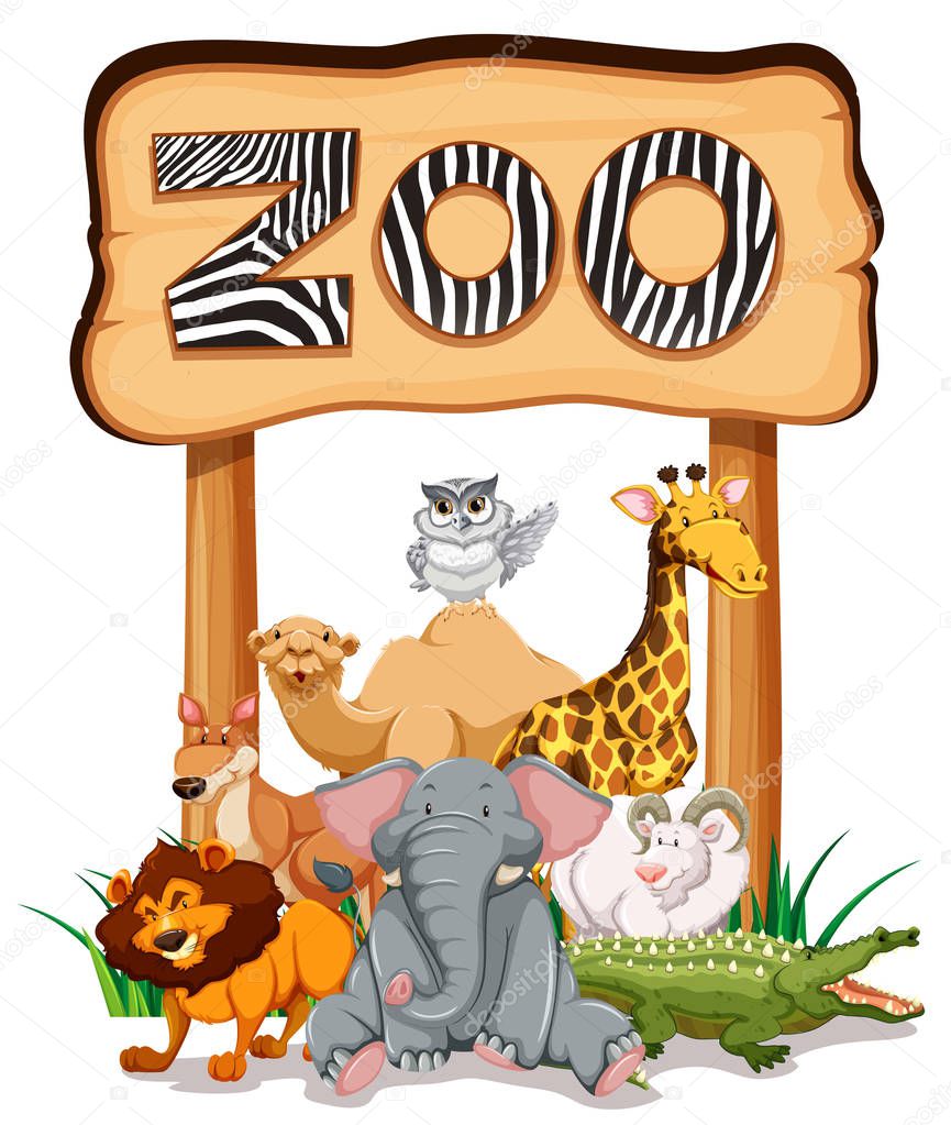 Wild animals under the zoo sign