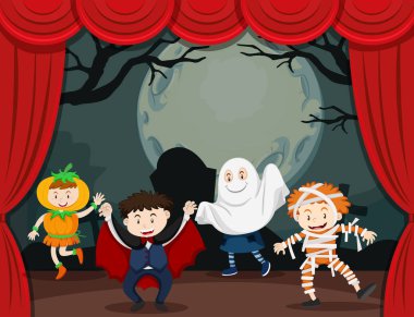 Halloween kılık sahnede çocuklarda