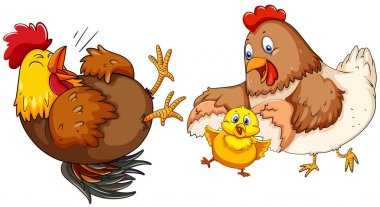 Küçük kız ailesiyle tavuk