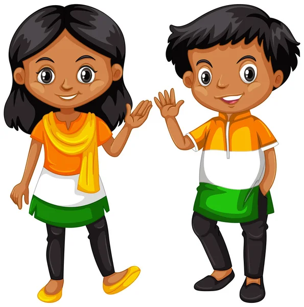 Αγόρι και κορίτσι από την Ινδία, κουνώντας τα χέρια — Διανυσματικό Αρχείο