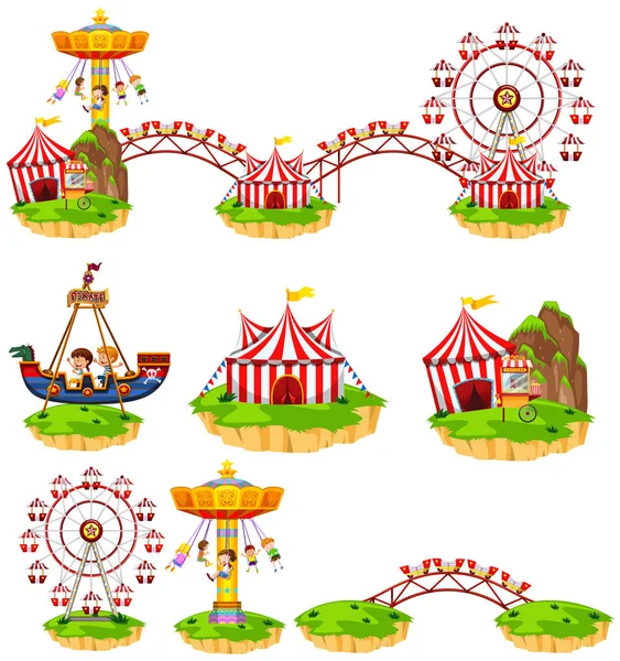 Différentes manèges au parc d'attractions — Image vectorielle