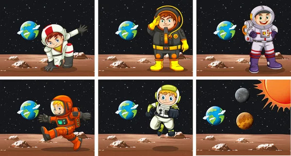П'ять сцен з астронавтами в космосі — стоковий вектор