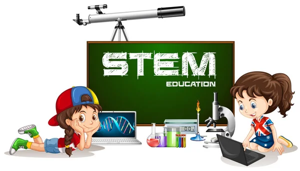 Girls learning and stem education sign — Stock Vector