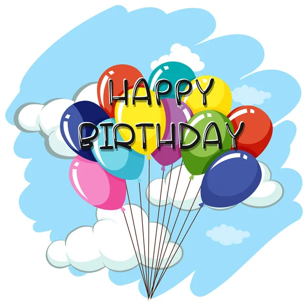 Happy Birthday card template with balloons in sky — Stock Vector