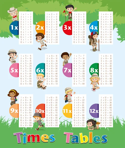 Tableau des horaires avec les enfants dans le parc — Image vectorielle