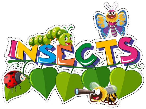 Slovo design pro hmyz s mnoha hmyzu na listy — Stockový vektor
