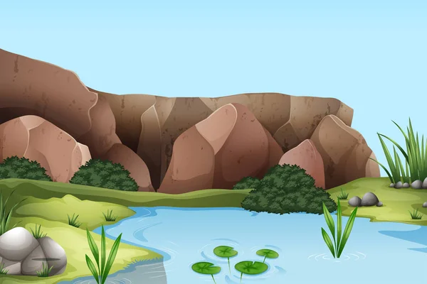 Nehir ve cliff ile sahne — Stok Vektör
