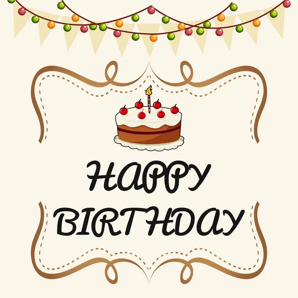 快乐的生日卡片模板蛋糕和灯 — 图库矢量图片