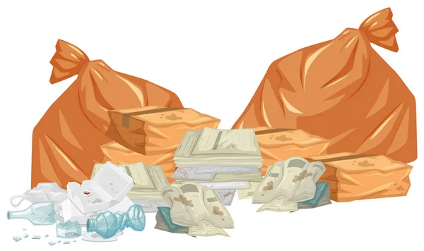 Garbage piles with bags and papers — Stock Vector