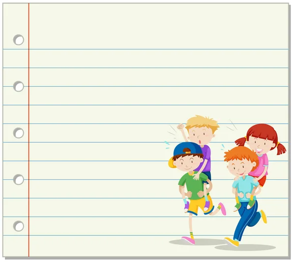Line paper with kids playing piggy back ride in background Royalty Free Stock Illustrations