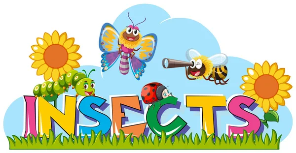 Slovo pro hmyz s mnoha hmyzu v zahradě — Stockový vektor
