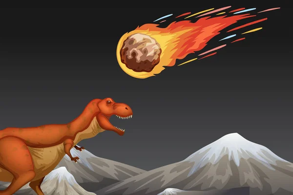 Dinossauro e meteror batendo terra —  Vetores de Stock