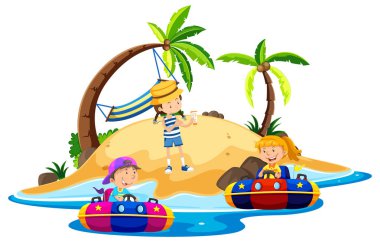 Island sahne tekne sürme çocuklu