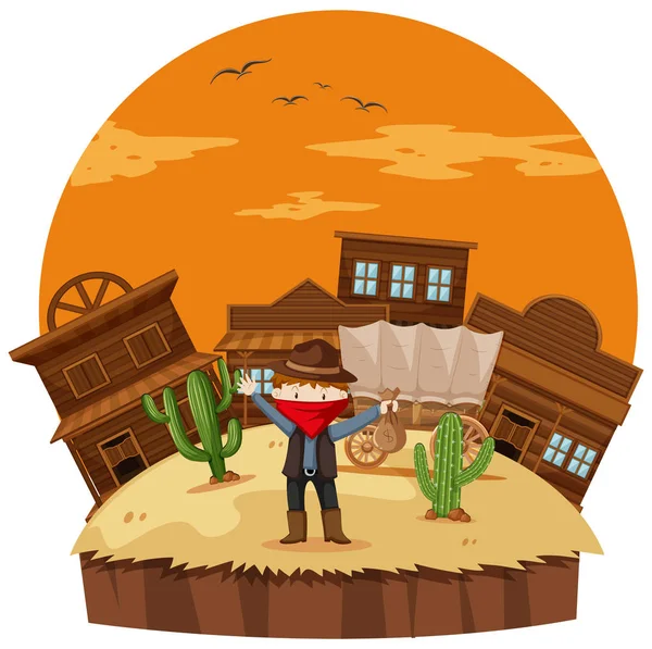 Robber at the cowboy town — Stock Vector