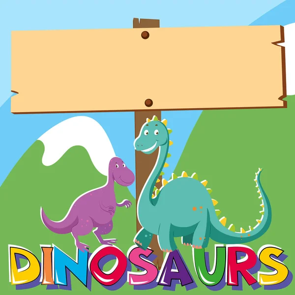 Houten bord met twee dinosaurussen — Stockvector
