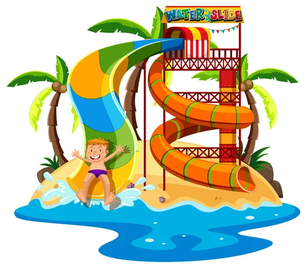 Rapazinho a jogar waterslide —  Vetores de Stock