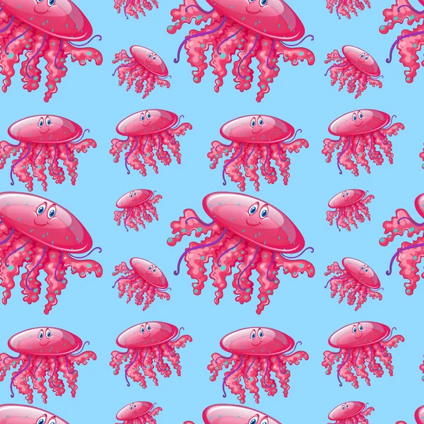 ピンクのクラゲとシームレスな背景テンプレート — ストックベクタ