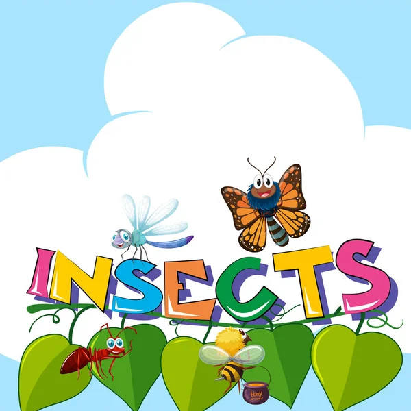Insectes mot avec de nombreux insectes sur les feuilles — Image vectorielle