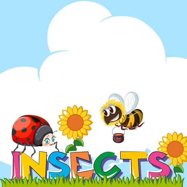 庭の昆虫と昆虫の Wordcard — ストックベクタ