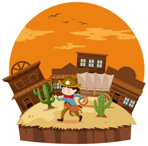Cowboy in western town — Stock Vector
