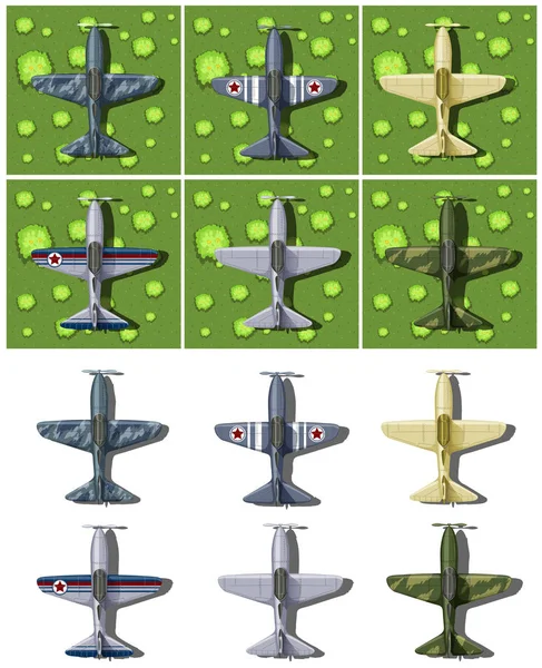 Different designs of military airplanes — Stock Vector