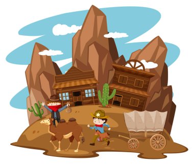 Kovboy Batı şehirde oynayan çocuklar