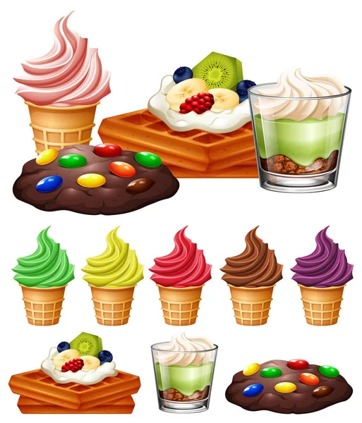 Diferentes tipos de postres — Vector de stock