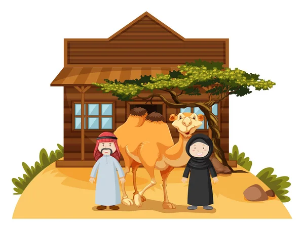 Zwei Araber und Kamel zu Hause — Stockvektor